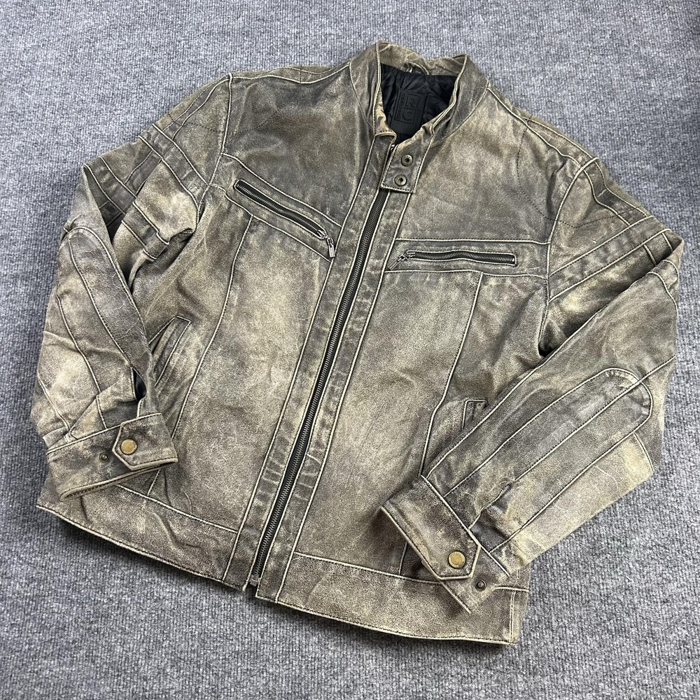 RC Comstock Expeditions Leather Jacket Mens Medium Brown Distressed Motorcycle
